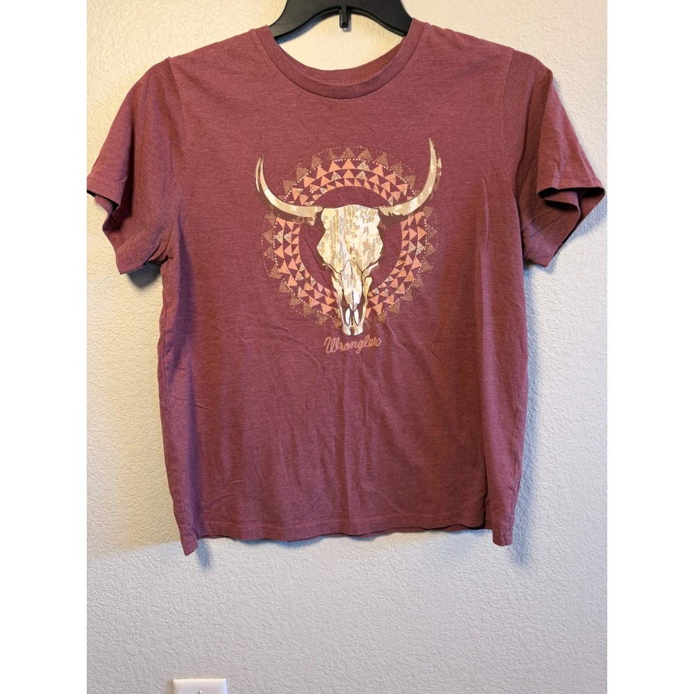 Wrangler Women's Graphic T-Shirt Burgundy Heather Steer Skull Western Size Large